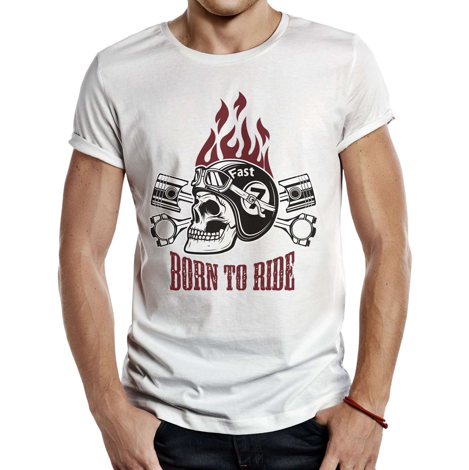 Camiseta Motera Born To Ride Blanca