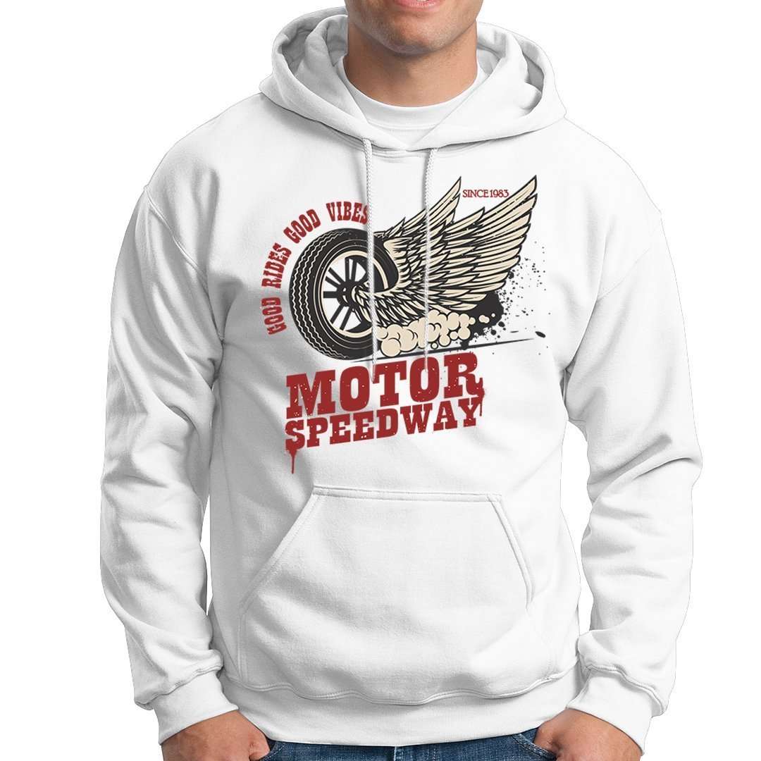 Sudadera Capucha Motera Racer Motor Speedway Blanca