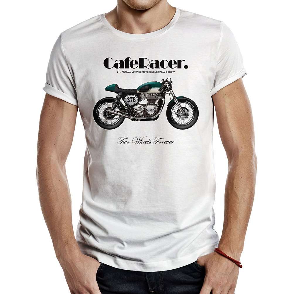camiseta cafe race Two Wheels Forever blanca
