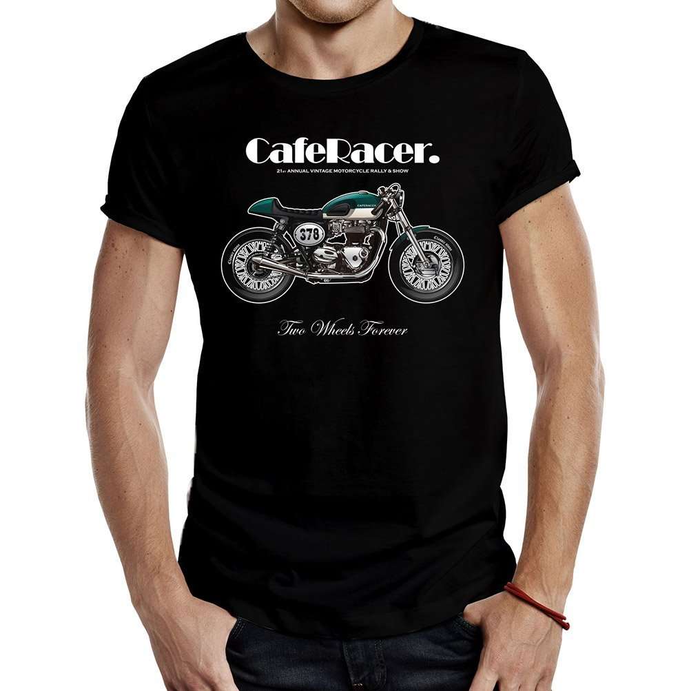 camiseta cafe race Two Wheels Forever negra