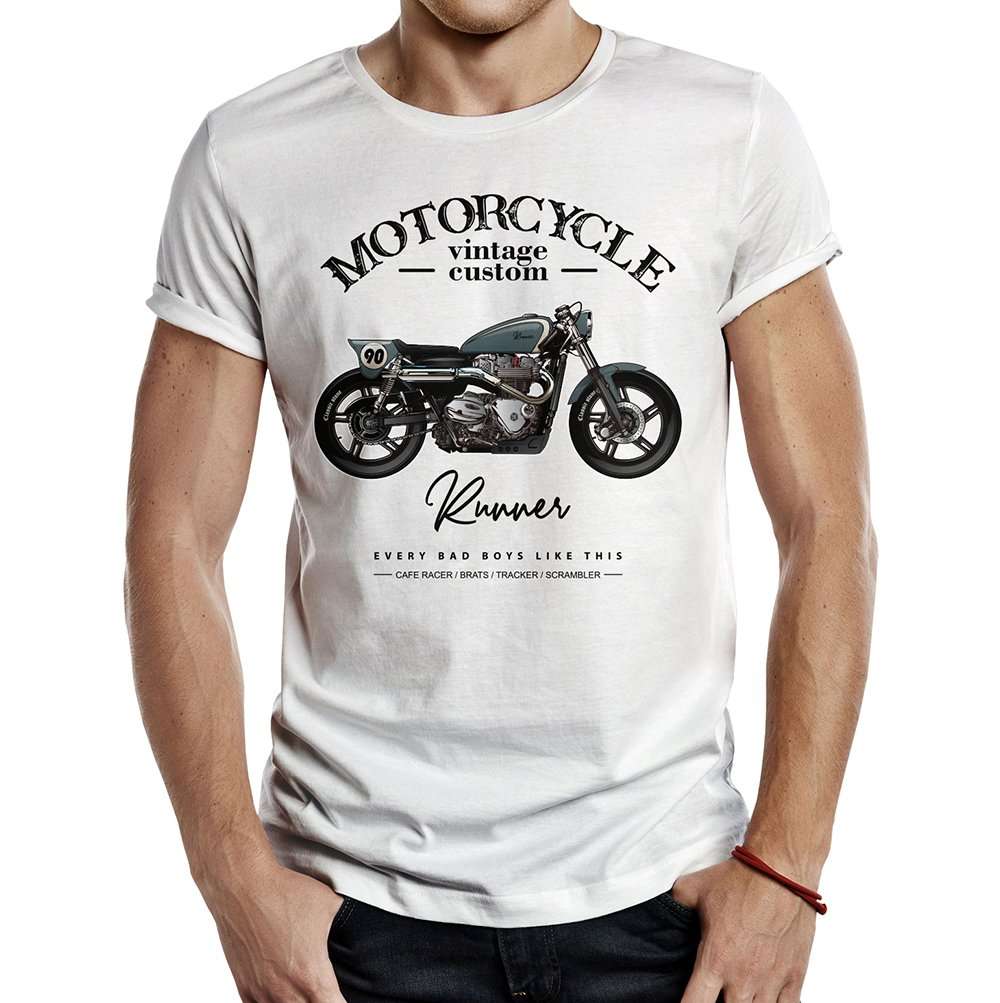 camiseta motorcycle vintage custom runner blanca