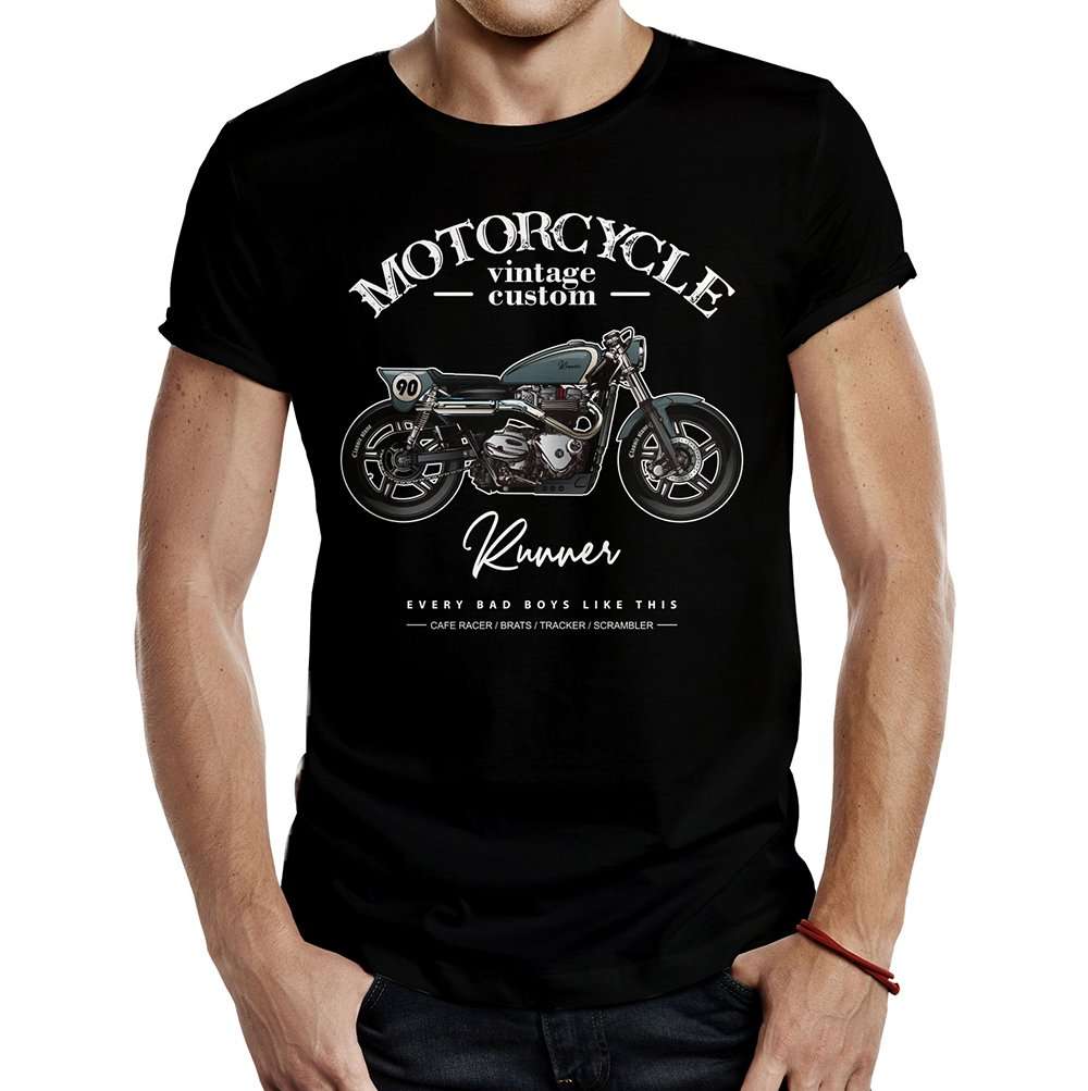 camiseta motorcycle vintage custom runner negra
