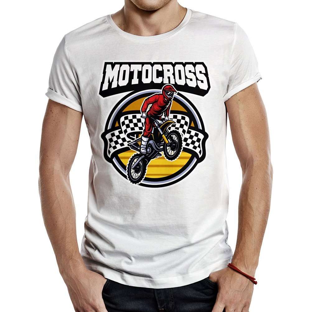 camiseta motrocross racing emblema blanca