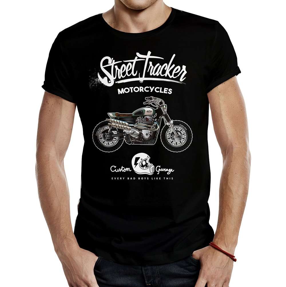 camiseta street tracker custom garage negra