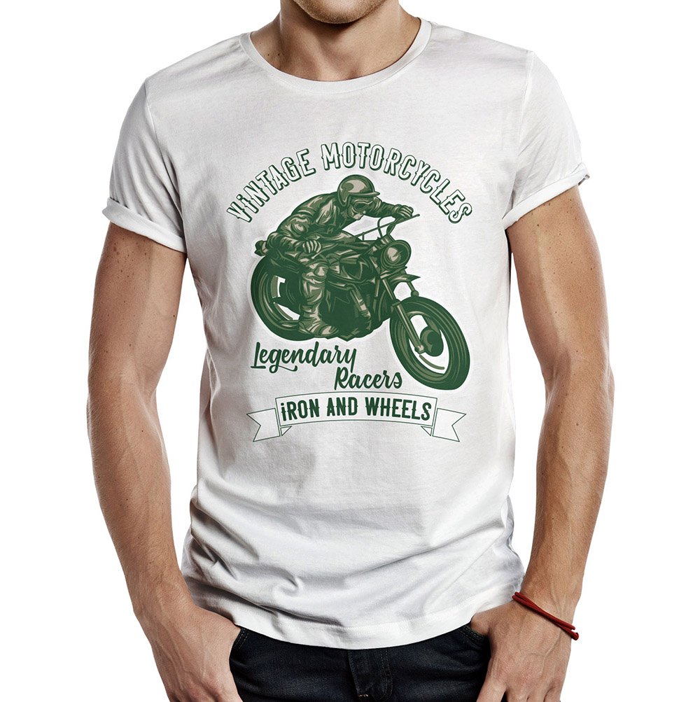 camiseta vintage iron and wheels blanca
