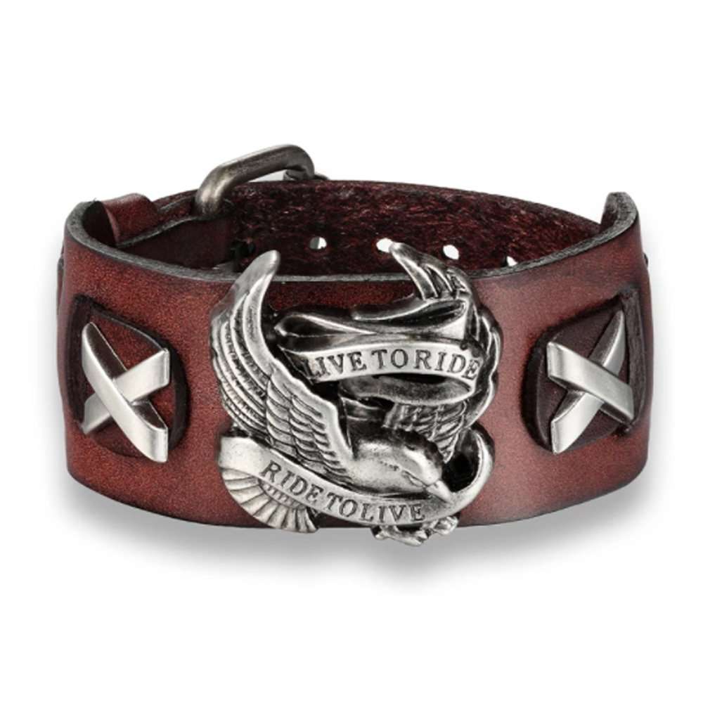 pulsera de cuero marron live to rider