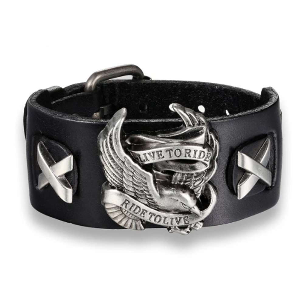 pulsera de cuero negra live to rider