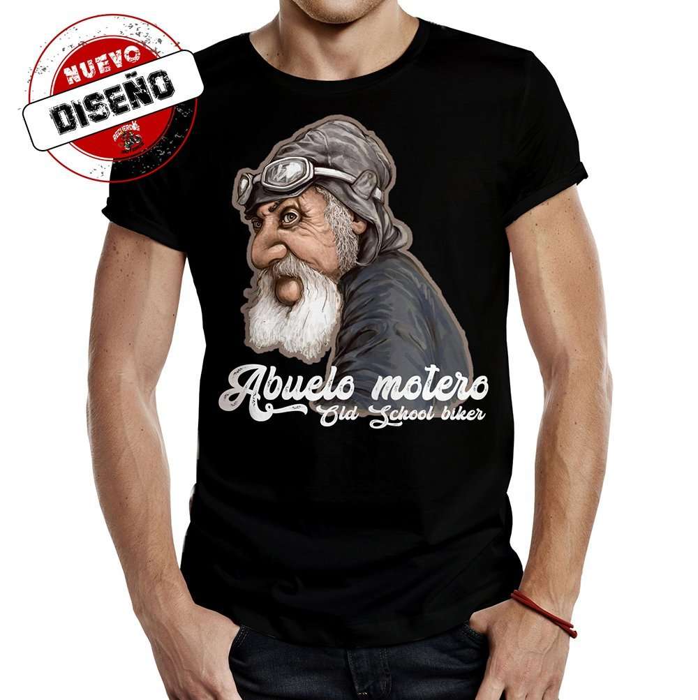 camiseta abuelo motero old school negra new