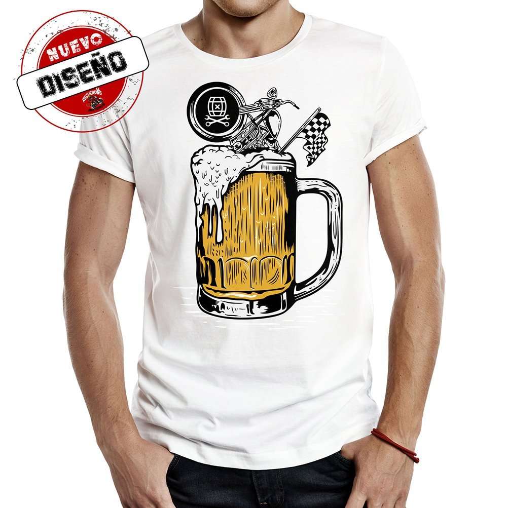 camiseta cerveza motera blanca