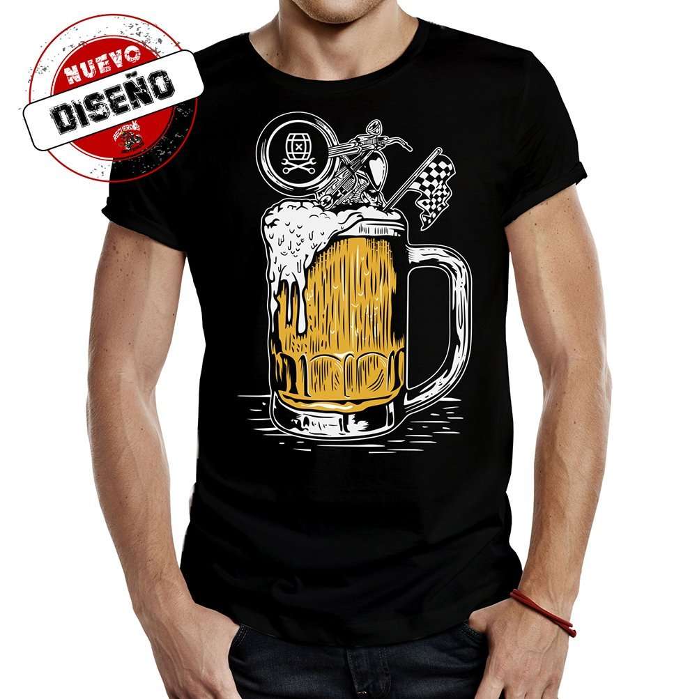 camiseta cerveza motera negra