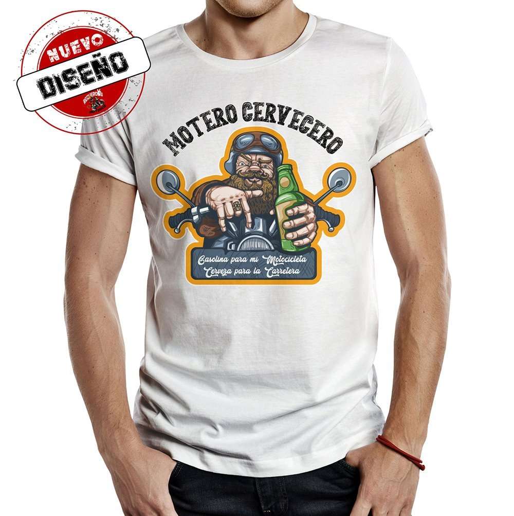 camiseta motero cervecero blanca new