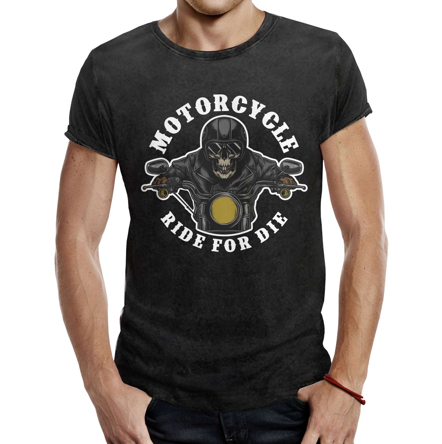 40540580 - man wearing blank t-shirt camiseta ride for die husky